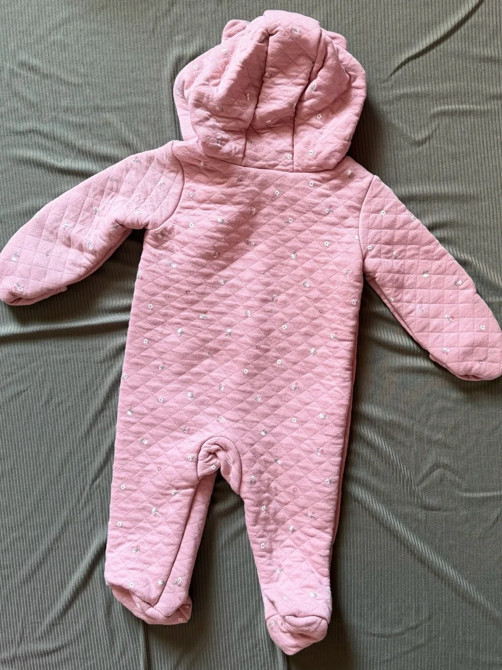 Carter's Quilted Pink Hooded Baby Footed One-Piece